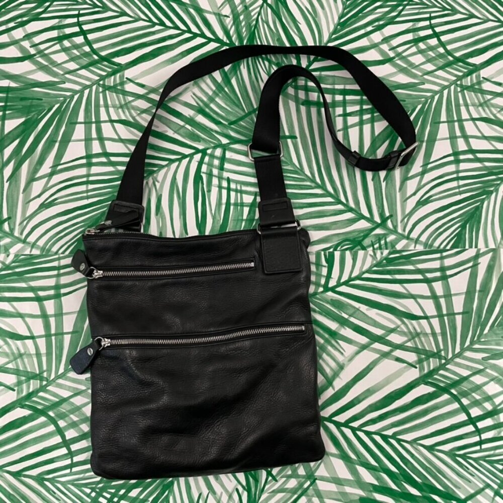 Margot Black Soft Leather 3 Zipper Crossbody Shoulder Bag Purse
